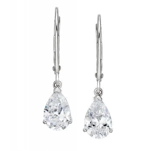 women's classic diamond earrings-Pear drop earrings with 2 carats* of diamond simulants in 10 carat white gold