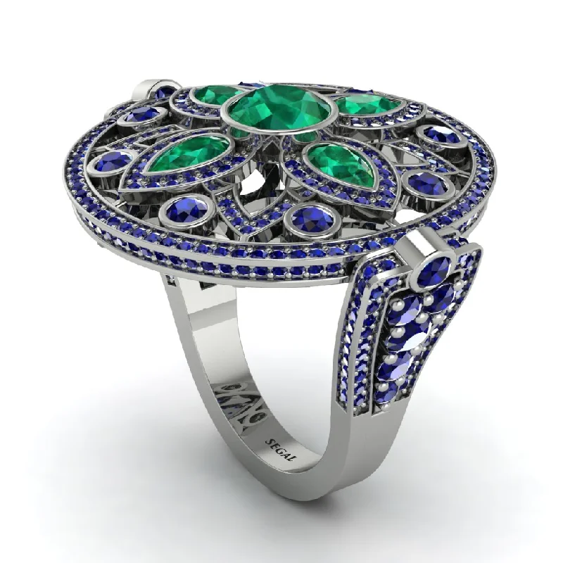 women's platinum band rings-Emerald Vintage Art Deco Filigree Bezel Ring - Matilda No. 66