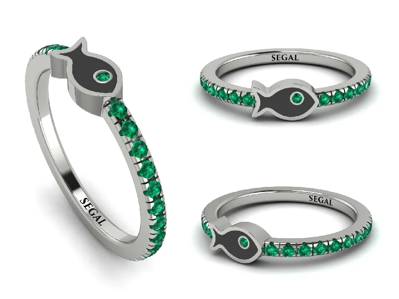 women's oval rings-Elegant Enamel Fish Emerald Ring - Fish No. 6