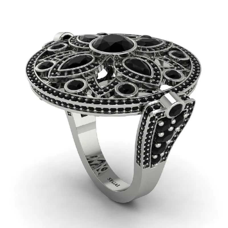 women's small rings-Black Diamond Vintage Art Deco Filigree Bezel Ring - Matilda No. 39