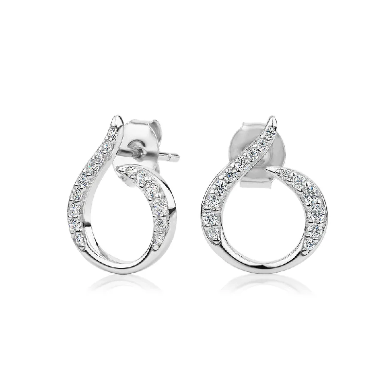 women's wedding earrings-Round Brilliant diamond simulant fancy earrings in sterling silver