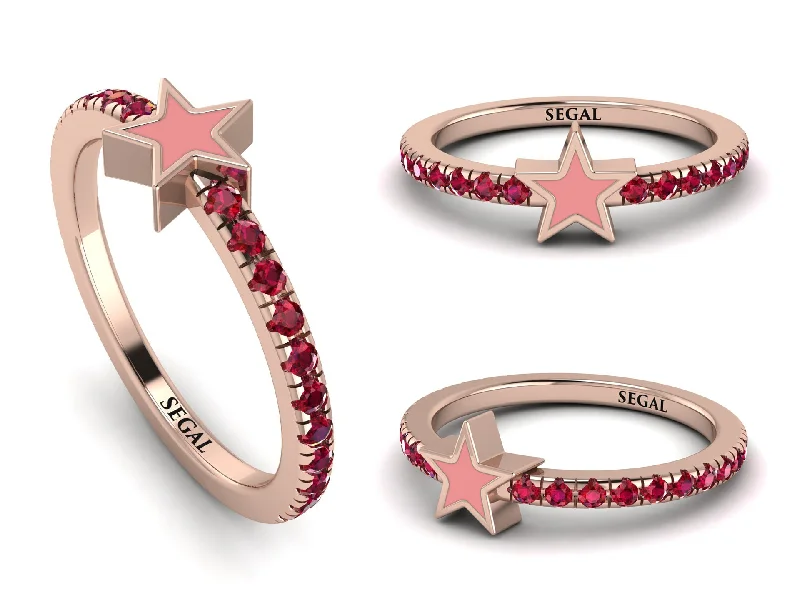 women's cushion-cut rings-Elegant Enamel Star Ruby Ring - Star No. 11