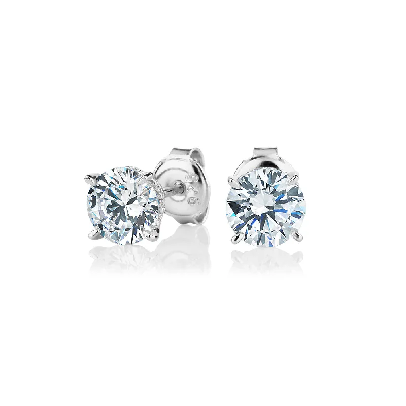 women's celestial charm earrings-Round Brilliant stud earrings with 2.18 carats* of diamond simulants in sterling silver