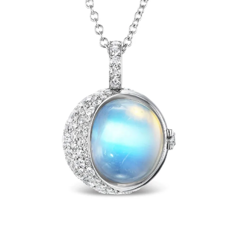 women's silver necklaces-PAVÉ DIAMOND AND MOONSTONE NECKLACE