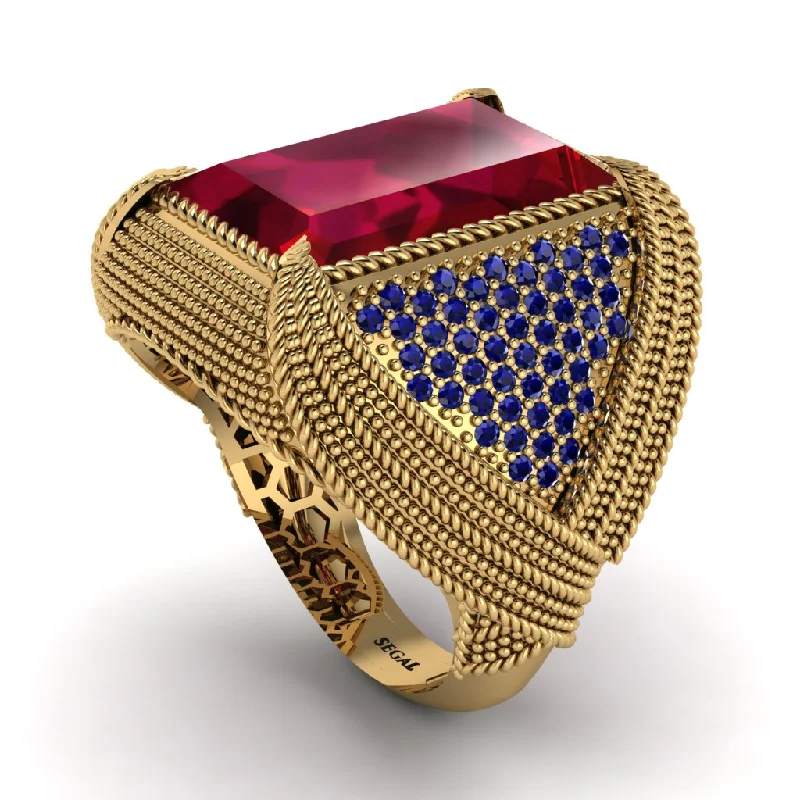 women's princess-cut rings-Baguette Ruby Majestic Men's Fashion Ring - Flynn No. 70