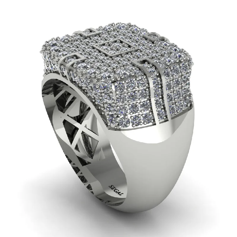 women's cushion-shaped engagement rings-Diamond Men's Geometric Grid Ring - Pat No. 3