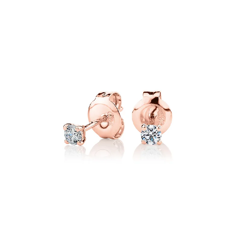 women's elegant drop earrings-Round Brilliant stud earrings with 0.15 carats* of diamond simulants in 10 carat rose gold