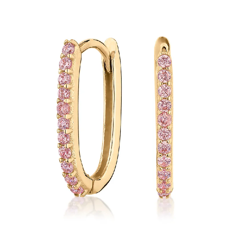 women's boho style earrings-Round Brilliant hoop earrings with diamond simulants in 10 carat yellow gold