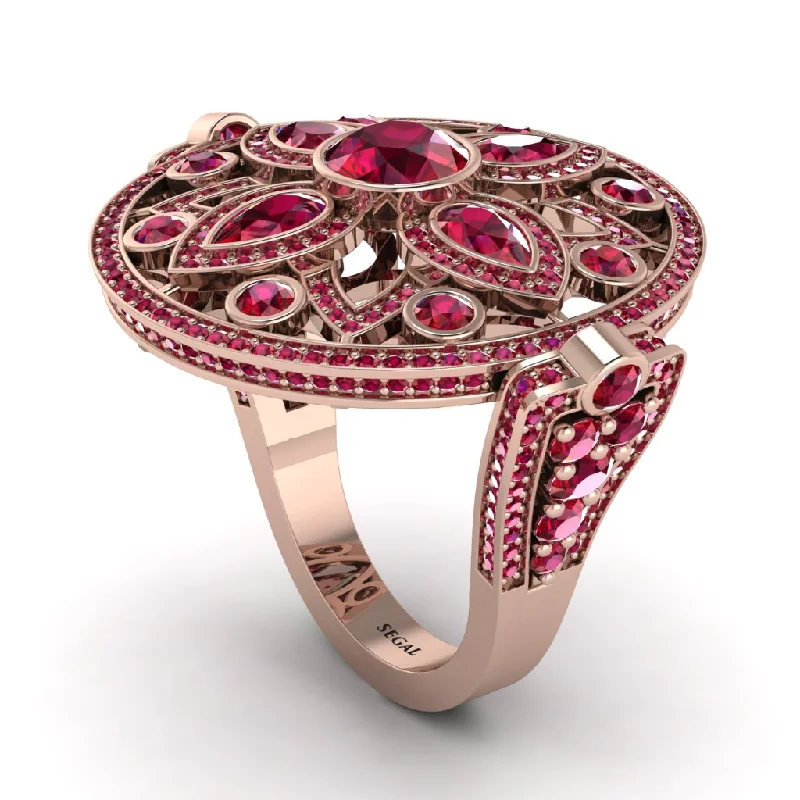 women's square rings-Ruby Vintage Art Deco Filigree Bezel Ring - Matilda No. 56