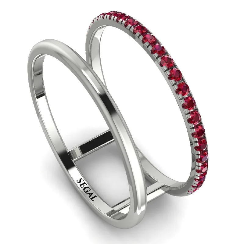 women's gold rings-Thin Double Ruby Band Ring - Morgan No. 12