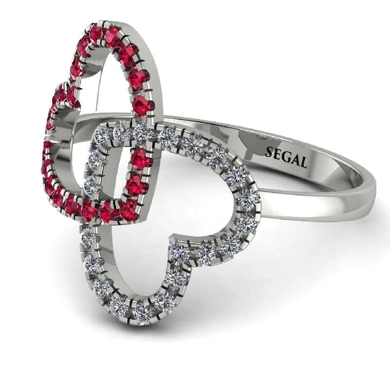 women's solitaire diamond engagement rings-Two Hearts Ruby Ring - Selena No. 12