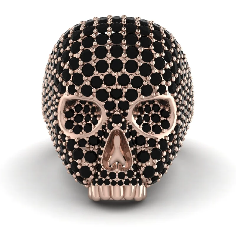 women's luxurious engagement rings-Black Diamond-Encrusted Skull Men's Fashion Ring - Jules No. 8