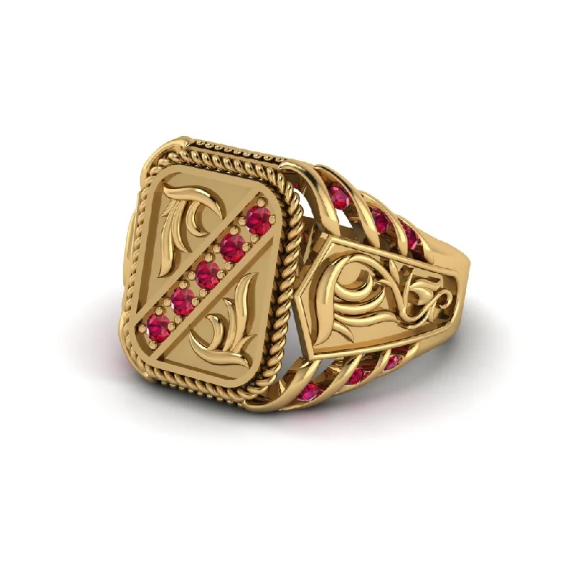 women's vintage-style rings-Ruby Regal Filigree Men's Ring - Hollis No. 10