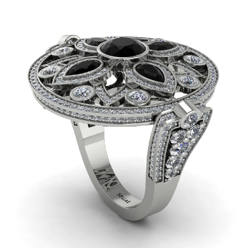 women's promise rings-Black Diamond Vintage Art Deco Filigree Bezel Ring - Matilda No. 9