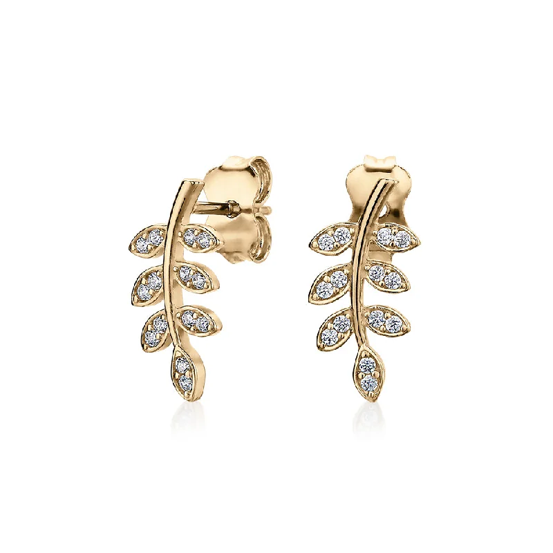 women's long earrings-Round Brilliant fancy earrings with diamond simulants in 10 carat yellow gold