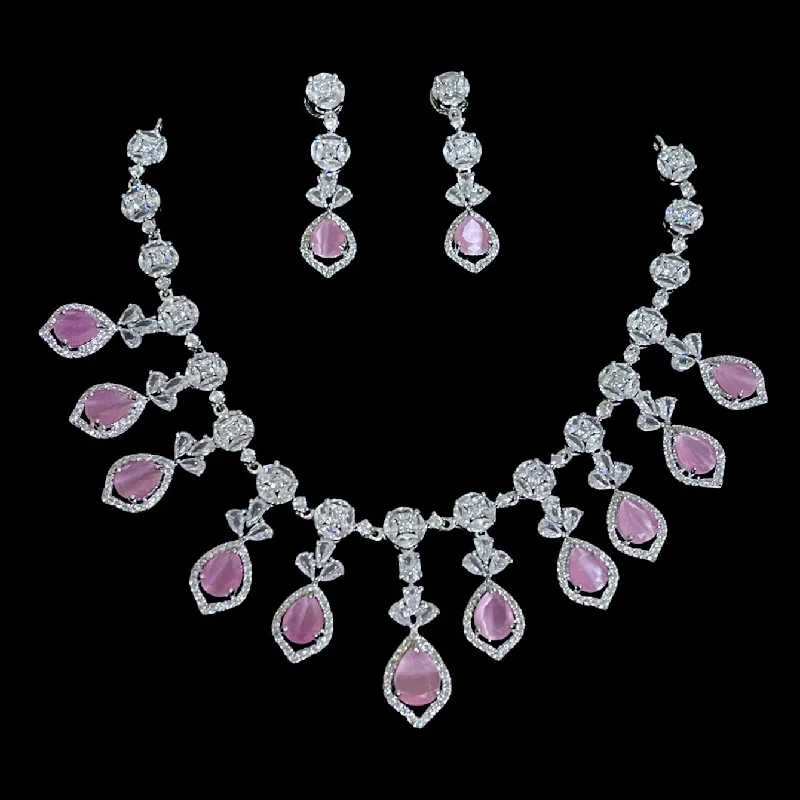 women's unique necklaces-Pastel Pink Statement AD Zircon (CZ) Necklace