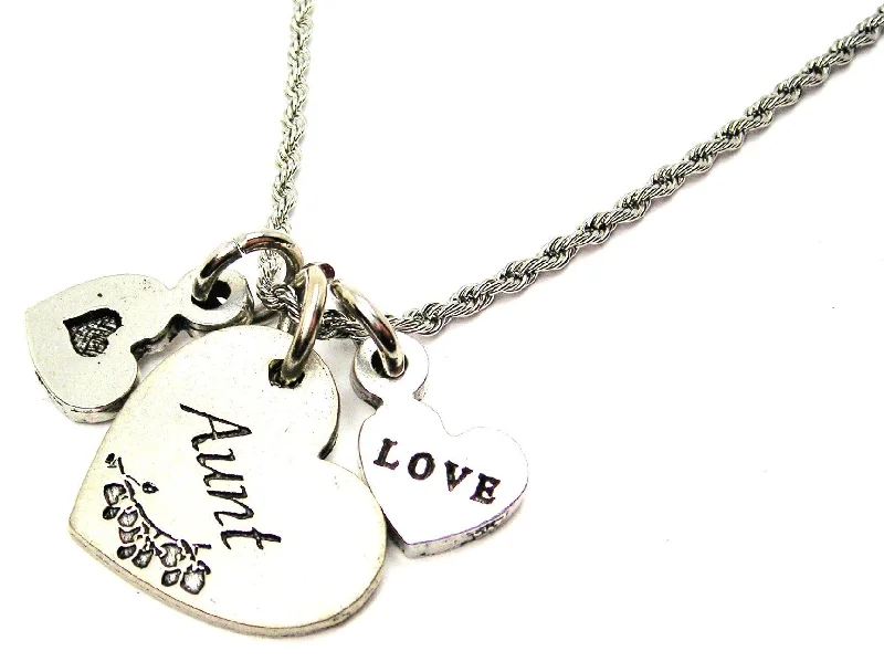 women's chain necklaces-Aunt Heart With Hearts Stainless Steel Rope Chain Necklace