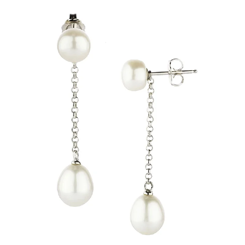 women's huggie earrings-Cultured freshwater pearl drop earrings in sterling silver