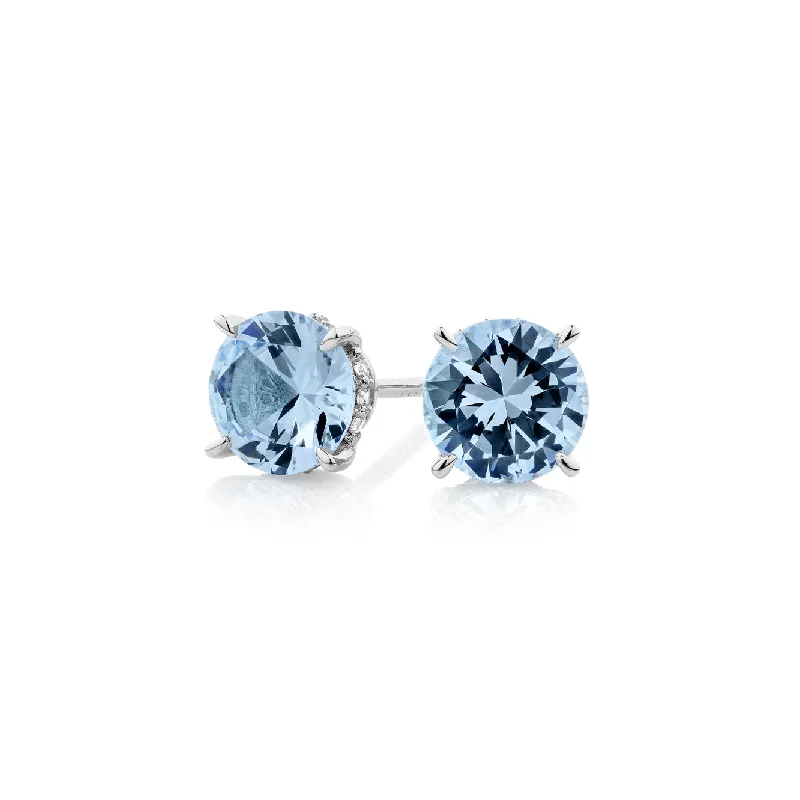 women's antique earrings-Round Brilliant stud earrings with blue topaz simulants in sterling silver