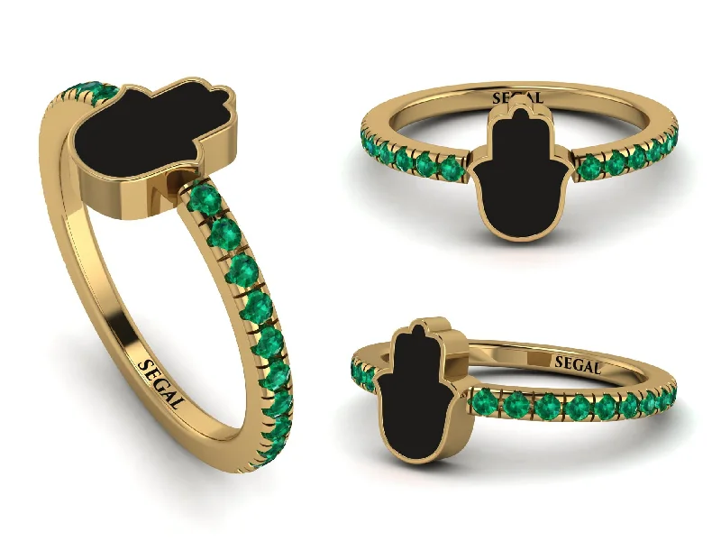 women's luxurious engagement rings-Elegant Enamel Hamsa Emerald Ring - Hamsa No. 4