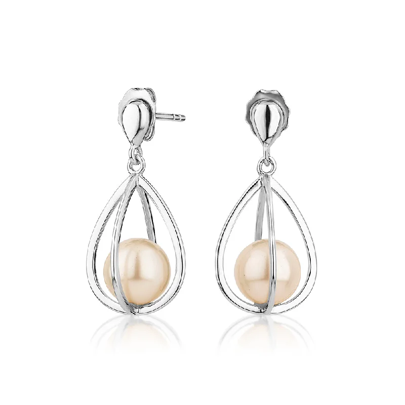 women's stud earrings-Cultured freshwater pearl drop earrings in sterling silver