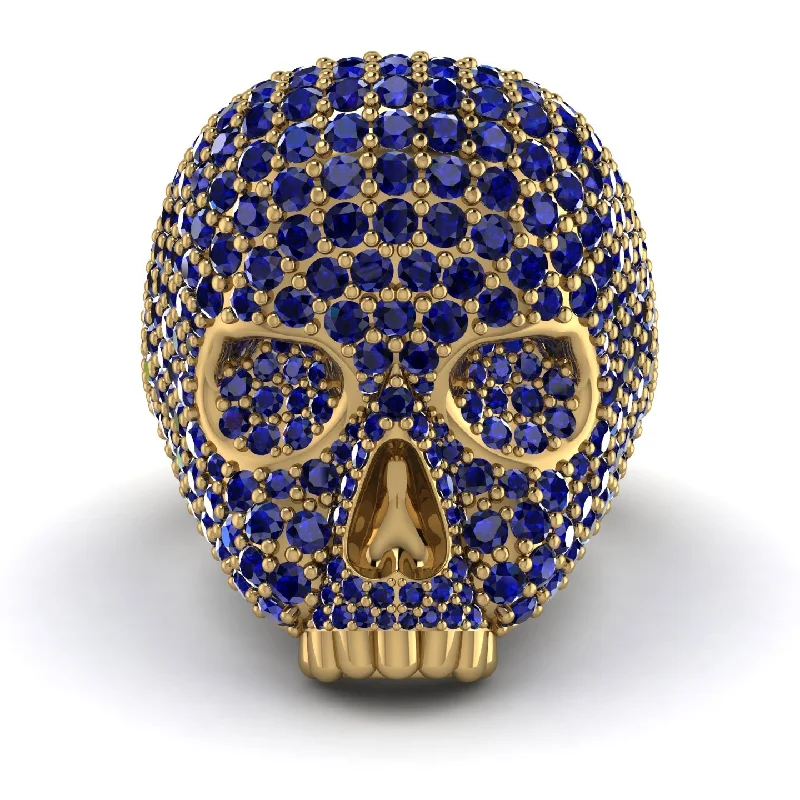 women's platinum rings-Sapphire-Encrusted Skull Men's Fashion Ring - Jules No. 13