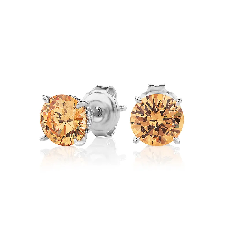 women's chandelier earrings-Round Brilliant stud earrings with 2.18 carats* of diamond simulants in sterling silver