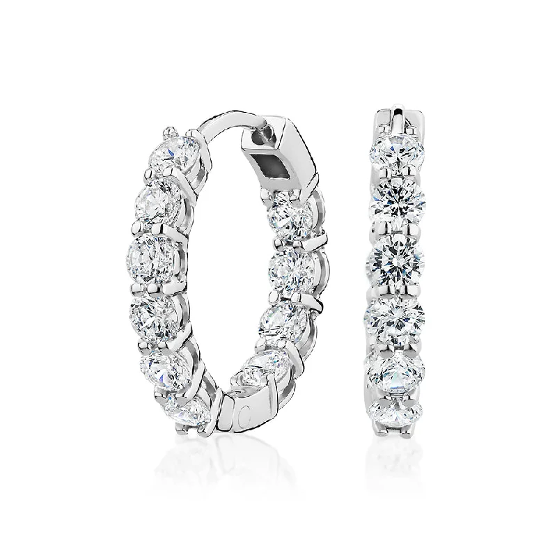 women's drop earrings-Round Brilliant hoop earrings with 1.6 carats* of diamond simulants in sterling silver