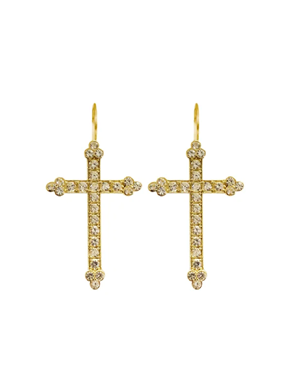 women's gemstone earrings-Gold Victorian Cross Earrings