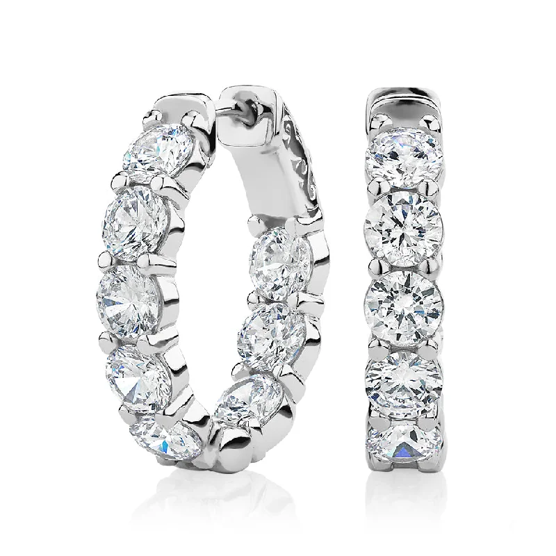 women's adjustable earrings-Round Brilliant hoop earrings with 5.76 carats* of diamond simulants in sterling silver