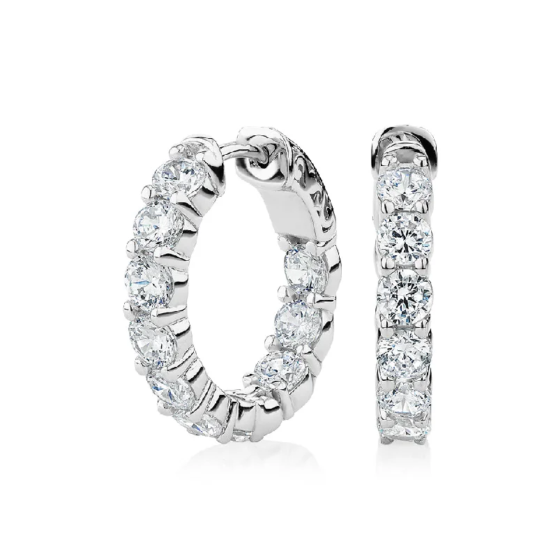 women's modern earrings-Round Brilliant hoop earrings with 4.2 carats* of diamond simulants in sterling silver