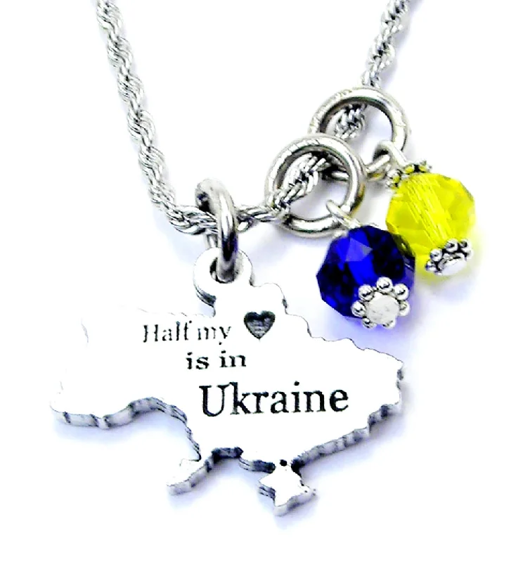 women's moonstone necklaces-Half My Heart Is In Ukraine Necklace with Crystal Accent