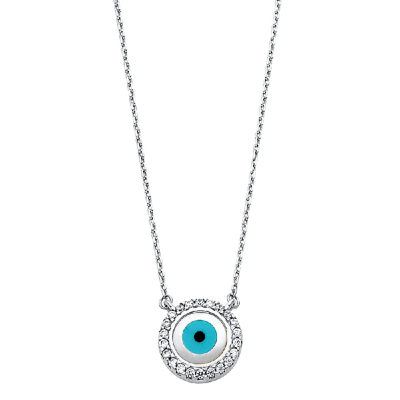 women's gemstone pendant necklaces-14K CZ EVIL EYE NECKLACE