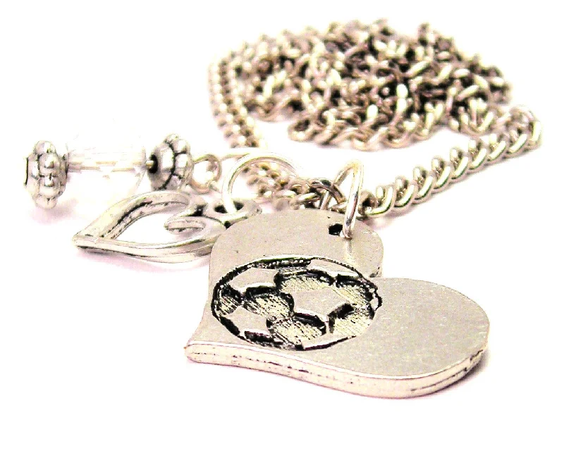 women's diamond necklaces-Soccer In Your Heart Necklace with Small Heart