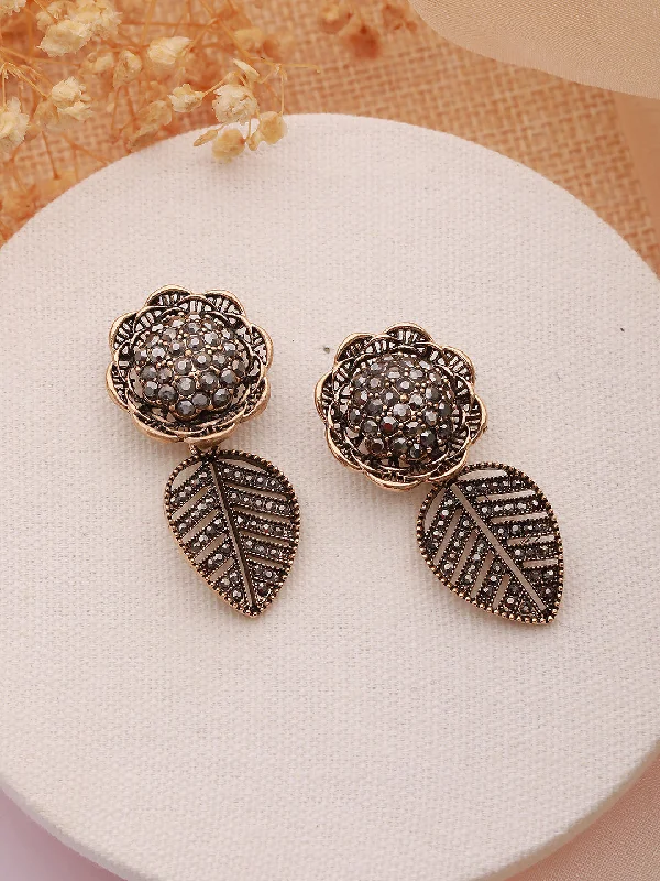 women's silver stud earrings-Gold-Toned Floral Shaped Drop Earrings