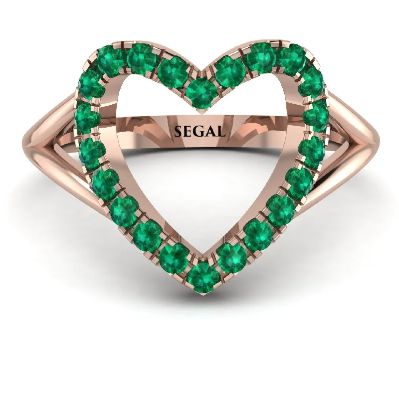 women's zodiac rings-Split Shank Heart Emerald Ring - Delaney No. 5