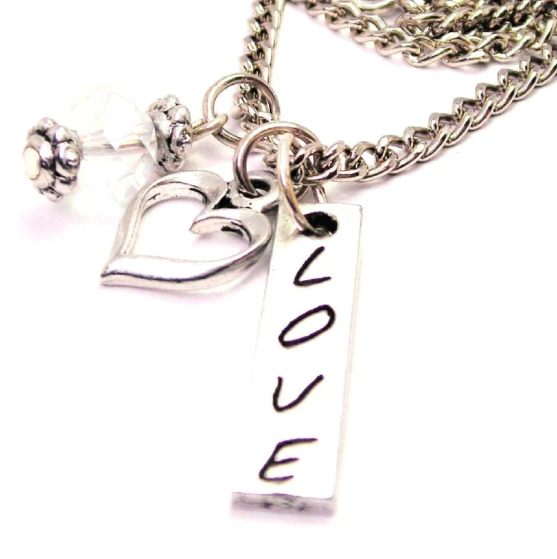 women's fashion chain necklaces-Love Long Tab Necklace with Small Heart