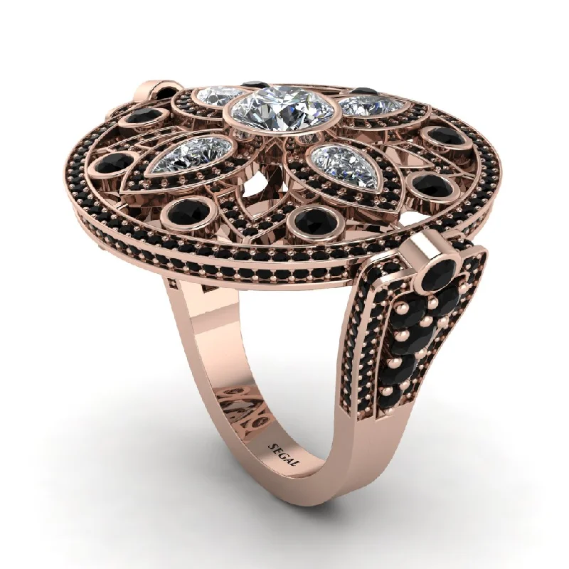 women's engraved rings-Diamond Vintage Art Deco Filigree Bezel Ring - Matilda No. 32