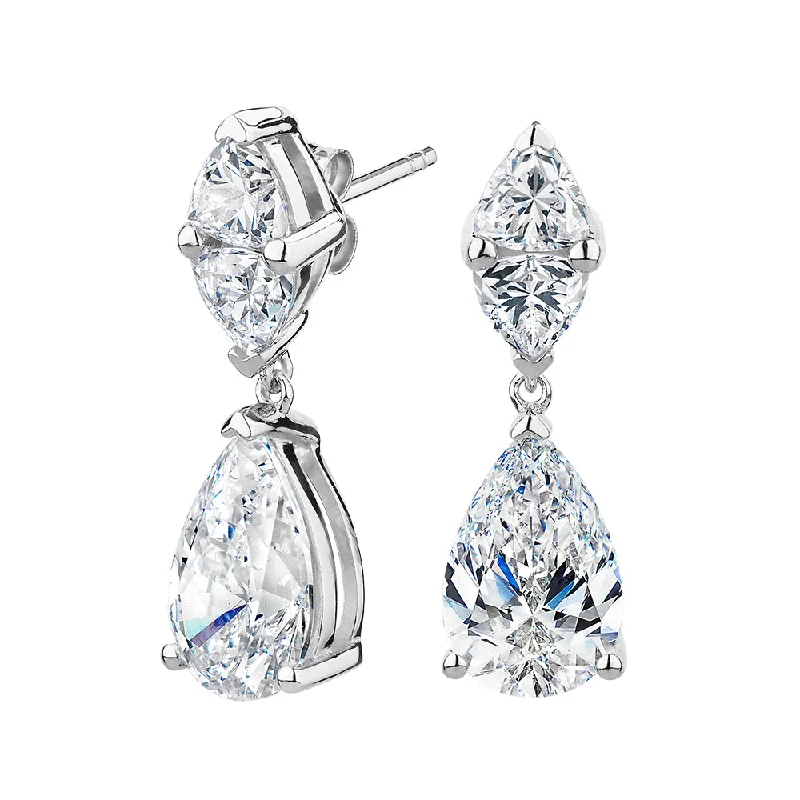 women's stud earrings-Pear and Trilliant drop earrings with 7.44 carats* of diamond simulants in sterling silver