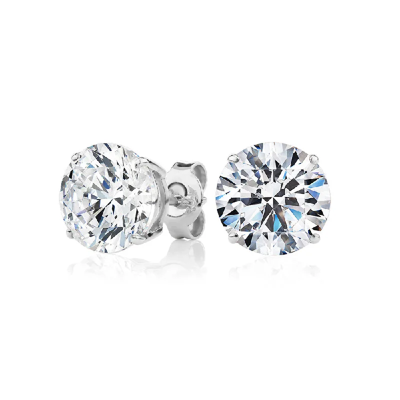 women's personalized earrings-Round Brilliant stud earrings with 6 carats* of diamond simulants in 10 carat white gold