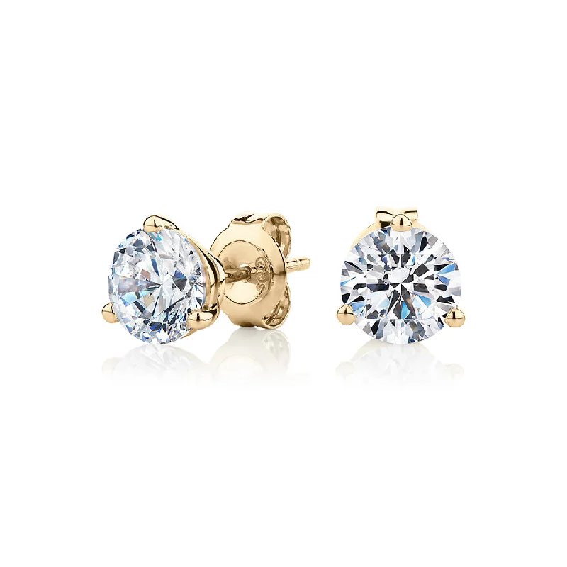 women's luxury earrings-Round Brilliant stud earrings with 2.06 carats* of diamond simulants in 10 carat yellow gold