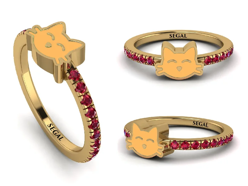 women's trendy rings-Elegant Enamel Cat Ruby Ring - Cat No. 10