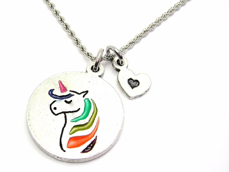 women's stylish chain necklaces-Unicorn With Rainbow Hair Charm Necklace