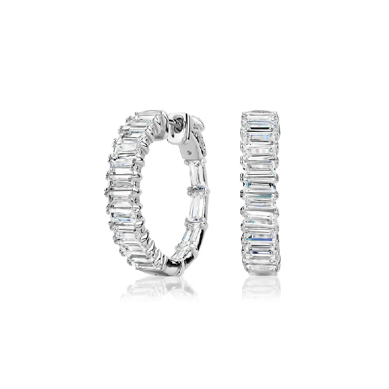 women's fashion-forward earrings-Emerald Cut hoop earrings with 12.32 carats* of diamond simulants in sterling silver