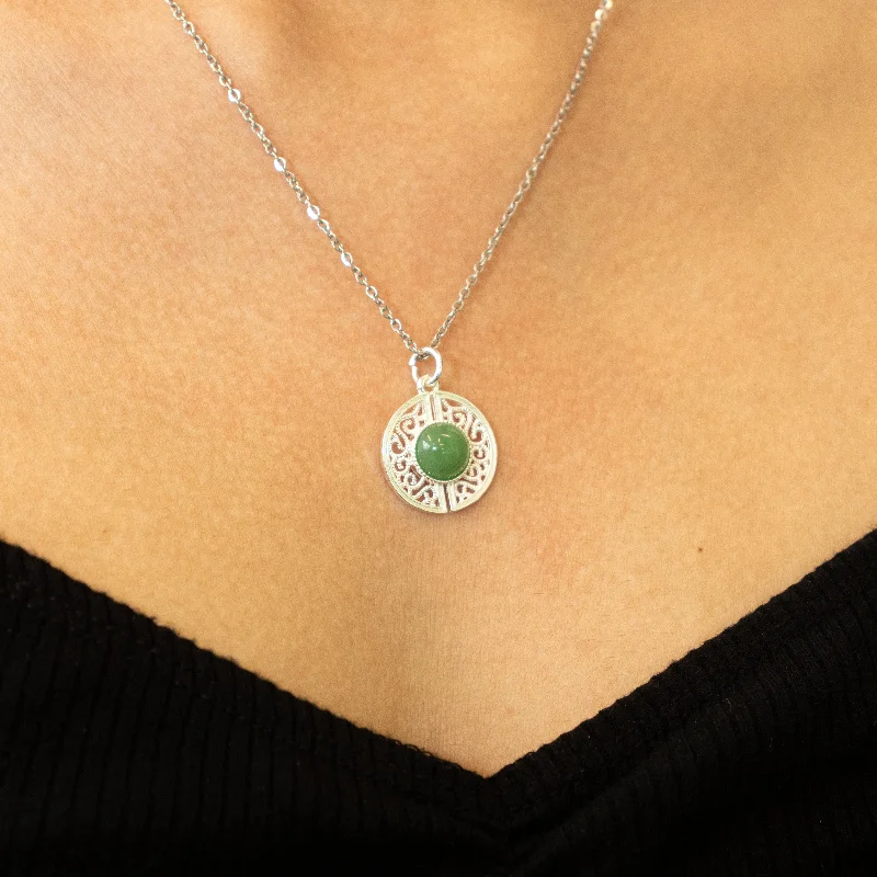 women's heart-shaped necklaces-Green Stone Silver Necklace