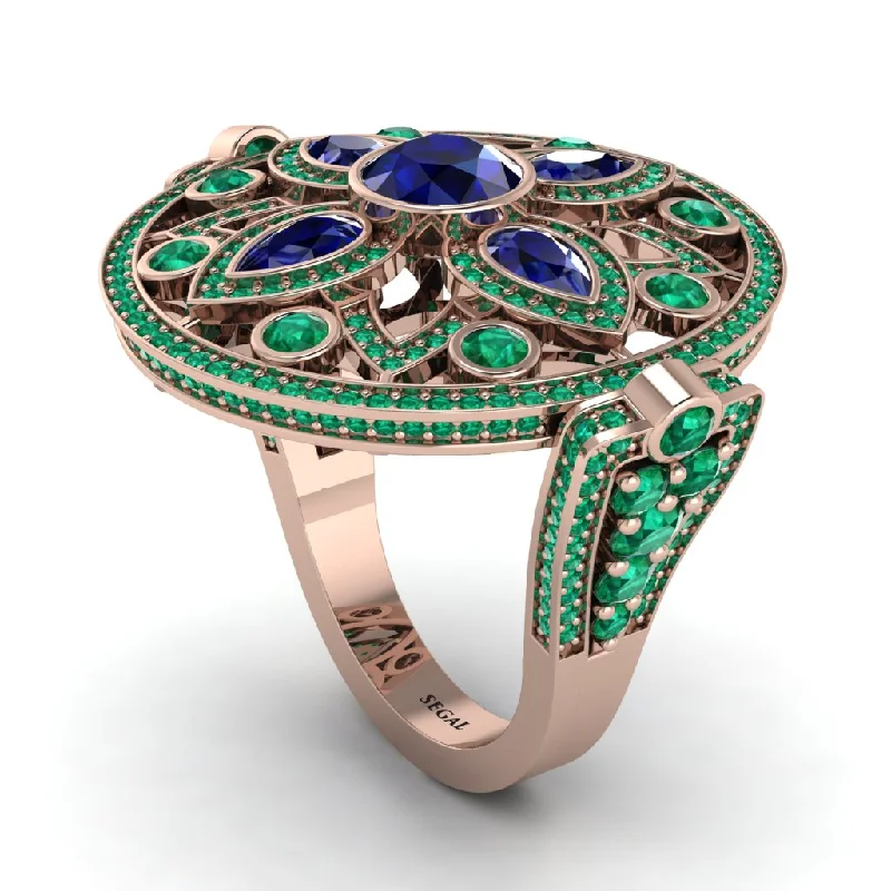 women's personalized rings-Sapphire Vintage Art Deco Filigree Bezel Ring - Matilda No. 29