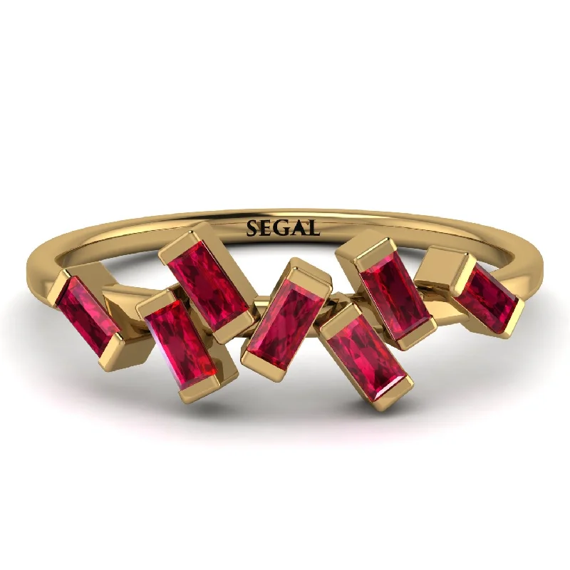 women's multi-colored gemstone rings-Thin Baguette Ruby Ring - Juliette No. 10