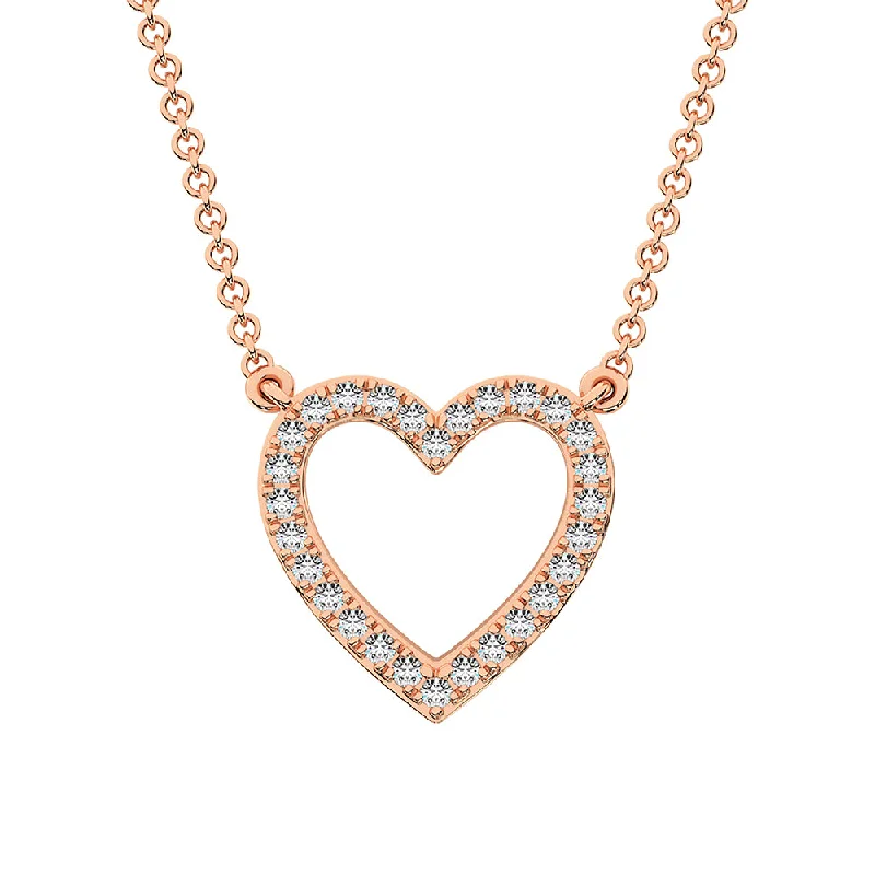 women's luxury pearl necklaces-10K Rose Gold 1/4 Ct.Tw. Diamond Heart Necklace