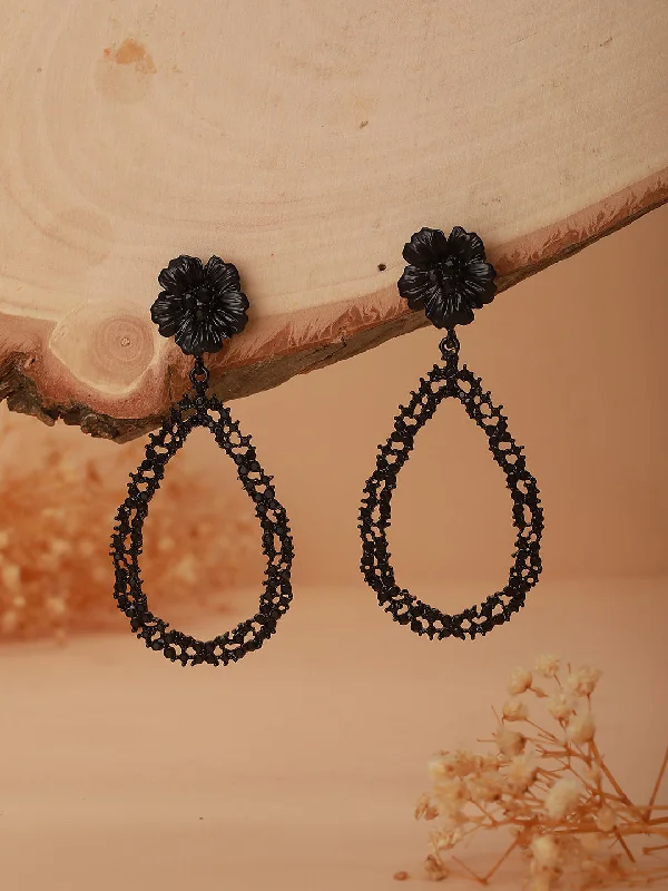 women's luxury diamond earrings-Black-Toned & Black Contemporary Tear Drop Earrings