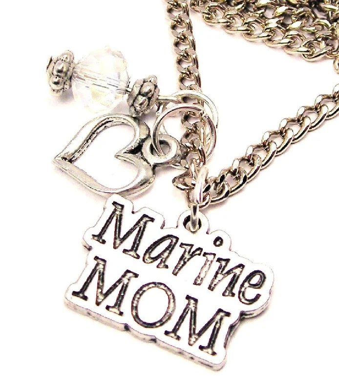 women's luxury necklaces-Marine Mom Necklace with Small Heart